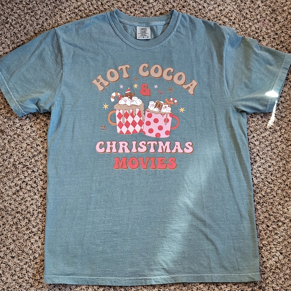 Comfort Colors Blue Hot Cocoa Christmas Movies Tee